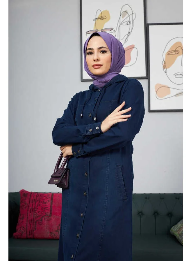Neways 6509-DENIM Hooded Abaya Navy Blue