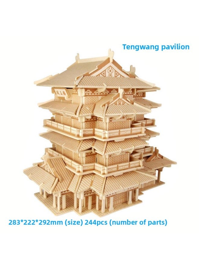 St. Petersburg High Difficulty Wooden Three-Dimensional Puzzle Wooden Diy Cabin Villa Adult Simulation Building Toy-Color:Recommended Tengwang Pavilion - Image 4