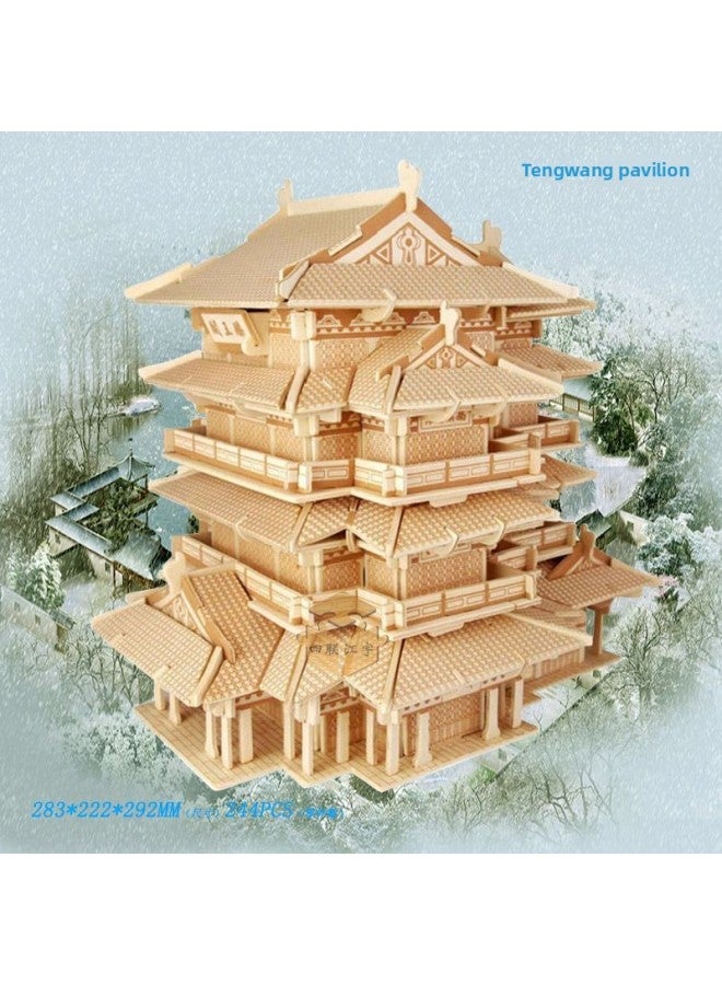 St. Petersburg High Difficulty Wooden Three-Dimensional Puzzle Wooden Diy Cabin Villa Adult Simulation Building Toy-Color:Recommended Tengwang Pavilion - Image 1