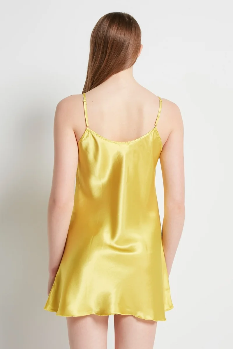 C&city 005 Women's Satin Nightgown Light Yellow