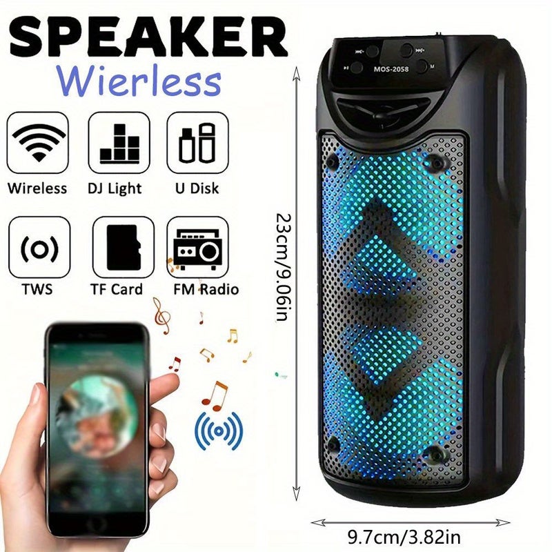 1 Portable Wireless Outdoor Speaker Mini Compact with Colorful Lights 1200mAh USB Type C TF Card Support Black for Party Camping Sports Indoor Dance - Image 1