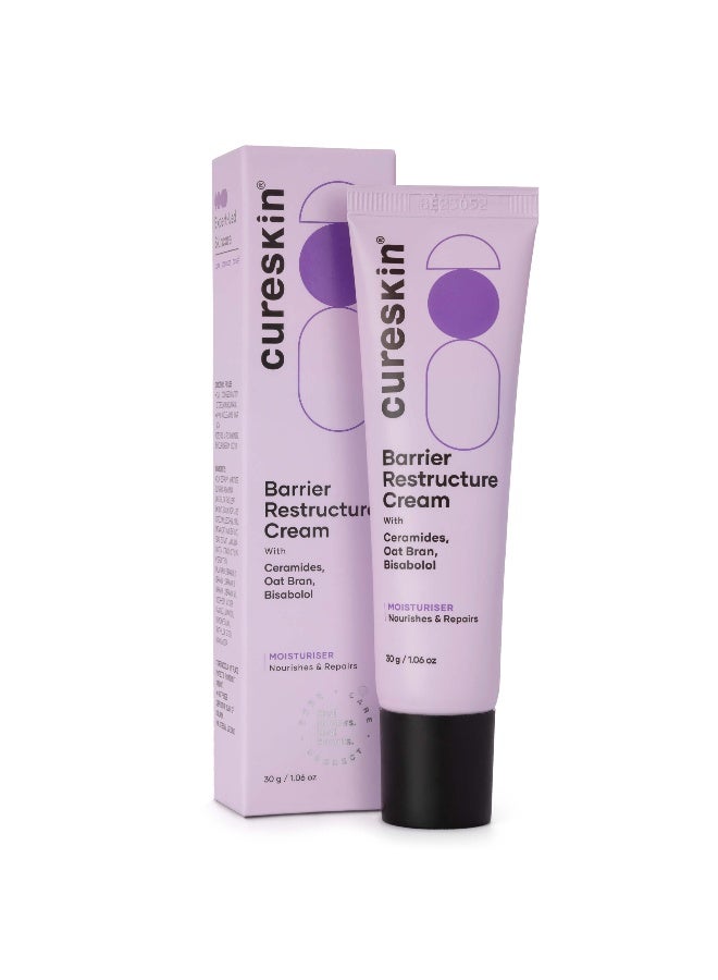 Cureskin Barrier Restructure Cream with Ceramides, Oat Bran & Bisabolol | Intense Hydration & Skin Barrier Repair | Moisturiser for Dry & Sensitive Skin | 30 g - Image 1