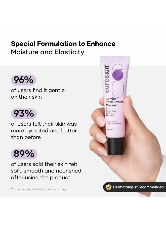 Cureskin Barrier Restructure Cream with Ceramides, Oat Bran & Bisabolol | Intense Hydration & Skin Barrier Repair | Moisturiser for Dry & Sensitive Skin | 30 g - Image 3