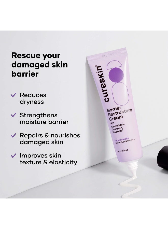 Cureskin Barrier Restructure Cream with Ceramides, Oat Bran & Bisabolol | Intense Hydration & Skin Barrier Repair | Moisturiser for Dry & Sensitive Skin | 30 g - Image 2