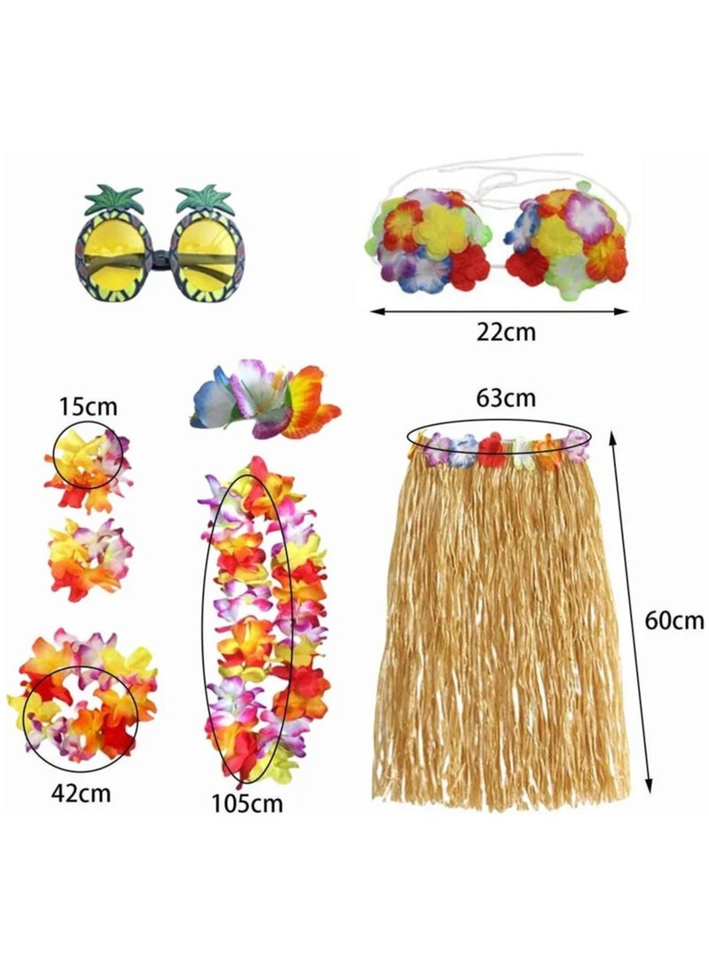 8-Pack Hula Skirts for Hawaiian Beach Tropical Party! Elastic Outfits with Flowers, Ideal for Adult Hawaiian Hula and Seagrass Dance  - Image 4