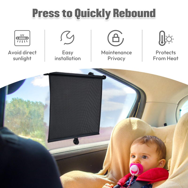 wplhb 2 Pack Car Side Window Sun Shade - Retractable Car Roller Sunshadewith Reinforced Suction Cups, Drop Down UV Interior Sunshade, Stroller Window Sunshade (15" x 17") - Image 5