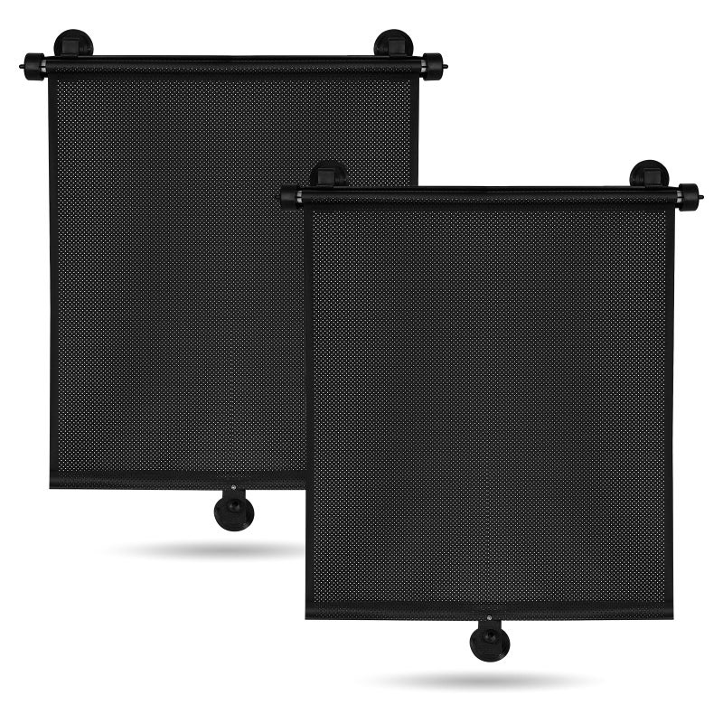 wplhb 2 Pack Car Side Window Sun Shade - Retractable Car Roller Sunshadewith Reinforced Suction Cups, Drop Down UV Interior Sunshade, Stroller Window Sunshade (15" x 17") - Image 1