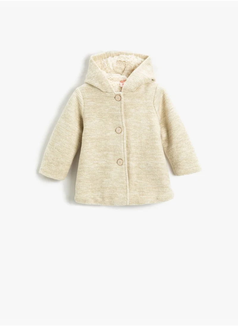 كوتون Shearling Lined Wool Blend Hooded Coat Button Closure