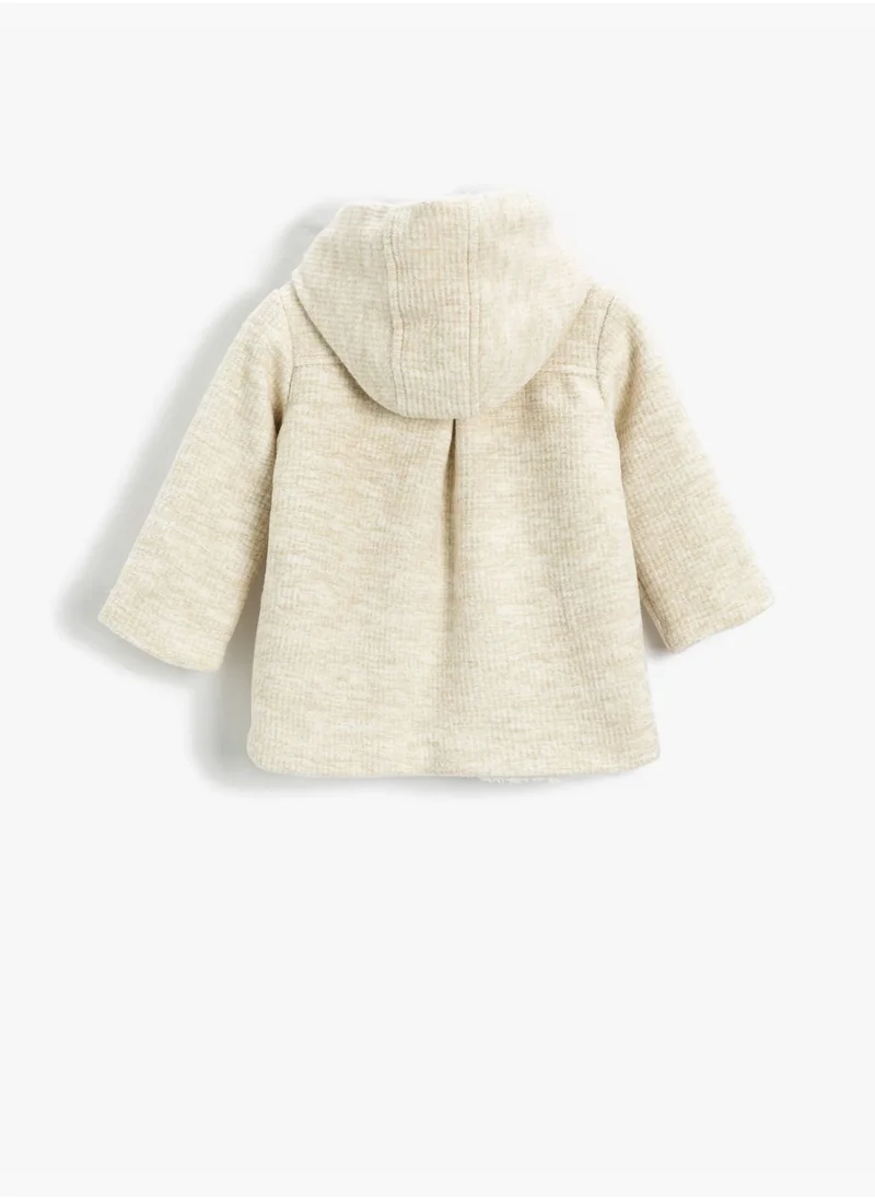 كوتون Shearling Lined Wool Blend Hooded Coat Button Closure