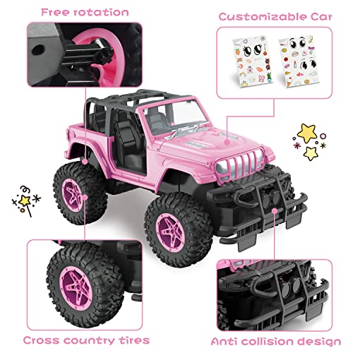 NQD RC Cars with DIY Sticker, 1:16 Scale Pink Remote Control Car for Girls, 80 Min Play 2.4Ghz Jeep RC Trucks, Little Girl Toys Birthday Xmas for 3 Years Old and Up - Image 4