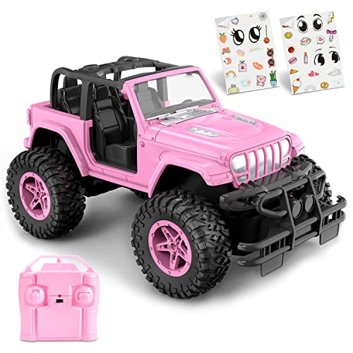 NQD RC Cars with DIY Sticker, 1:16 Scale Pink Remote Control Car for Girls, 80 Min Play 2.4Ghz Jeep RC Trucks, Little Girl Toys Birthday Xmas for 3 Years Old and Up - Image 1