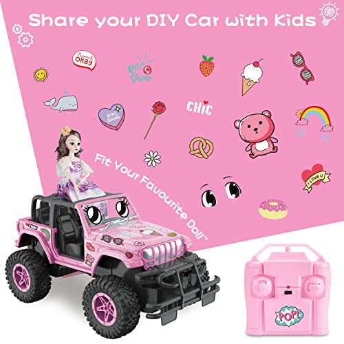 NQD RC Cars with DIY Sticker, 1:16 Scale Pink Remote Control Car for Girls, 80 Min Play 2.4Ghz Jeep RC Trucks, Little Girl Toys Birthday Xmas for 3 Years Old and Up - Image 5