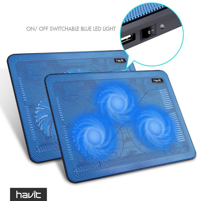 Havit HV-F2056 15.6-17 Inch Laptop Cooler Cooling Pad - Slim Portable USB Powered (3 Fans) (Blue) - Image 3