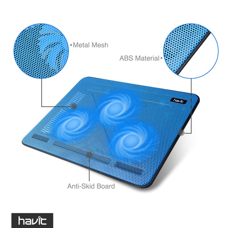 Havit HV-F2056 15.6-17 Inch Laptop Cooler Cooling Pad - Slim Portable USB Powered (3 Fans) (Blue) - Image 5