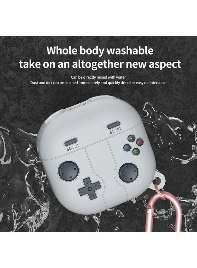 غلاف رمادي داكن لـ Galaxy Buds Live Pro FE 2 مع غطاء على الطراز gaming وخطاف معدني - Image 4