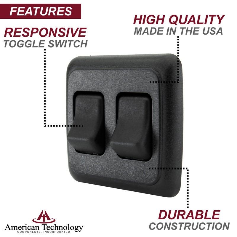 American Technology Components Double SPST On-Off Switch with Bezel, 12-Volt, for RV, Trailer, Camper (Black) - Image 3