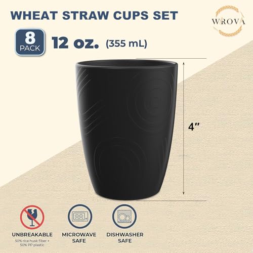 Wrova Wheat Straw Cups 8 PCS Good Alternative to Plastic Cups 12 oz Unbreakable Drinking Cup Reusable Dishwasher Safe Water Plastic Glasses Kids Tumbler with 4 Colors - Image 2