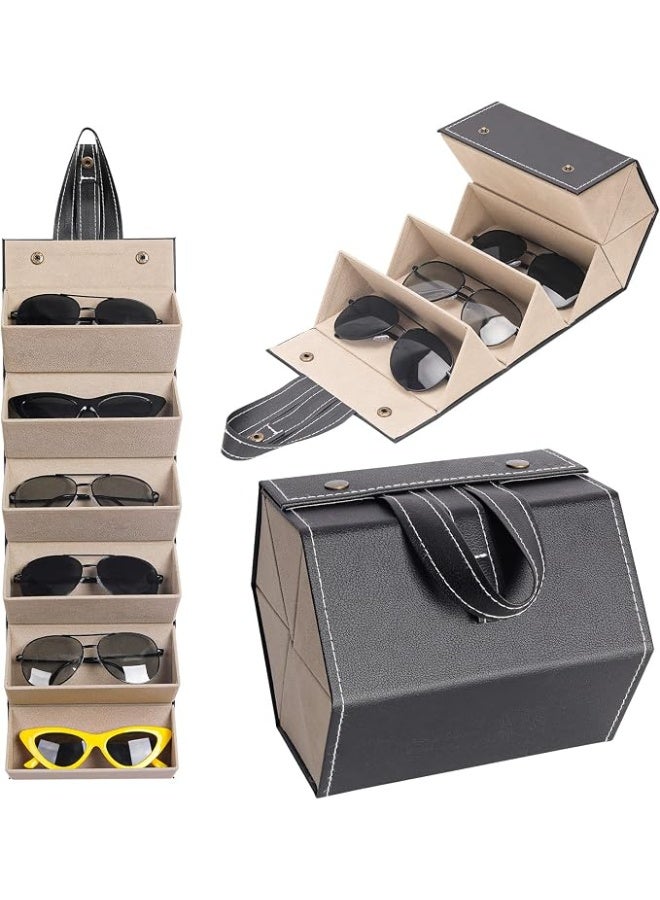 5-Slot Foldable Sunglasses Organizer & Travel Glasses Case – Roll-Up Eyewear Storage Holder for Sunglasses, Prescription Glasses, Reading Glasses, Computer Glasses, Driving Eyewear & Oversized Frames, Hanging Protective Case for Home, Closet, Car, Handbag, Backpack, Suitcase & Travel, Multi-Purpose Storage for Watches, Jewelry and Small Accessories -  Black - Image 1
