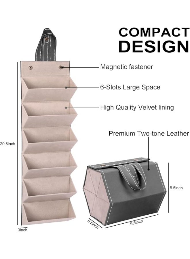 5-Slot Foldable Sunglasses Organizer & Travel Glasses Case – Roll-Up Eyewear Storage Holder for Sunglasses, Prescription Glasses, Reading Glasses, Computer Glasses, Driving Eyewear & Oversized Frames, Hanging Protective Case for Home, Closet, Car, Handbag, Backpack, Suitcase & Travel, Multi-Purpose Storage for Watches, Jewelry and Small Accessories -  Black - Image 2