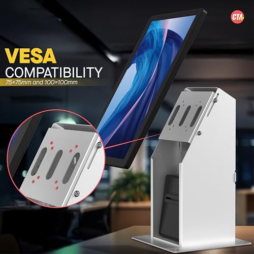 CTA Digital Self Service Kiosk POS Stand - CTA POS Kiosk with CPU & Printer Compartments for Digital Signage Displays TV's & Monitors up to 33 Pounds - for Restaurants, Retail & Business - White - (ADD-SSKPCW) - Image 5