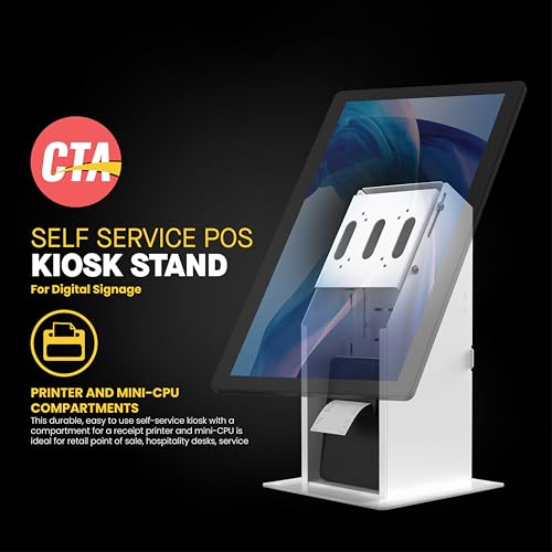 CTA Digital Self Service Kiosk POS Stand - CTA POS Kiosk with CPU & Printer Compartments for Digital Signage Displays TV's & Monitors up to 33 Pounds - for Restaurants, Retail & Business - White - (ADD-SSKPCW) - Image 2