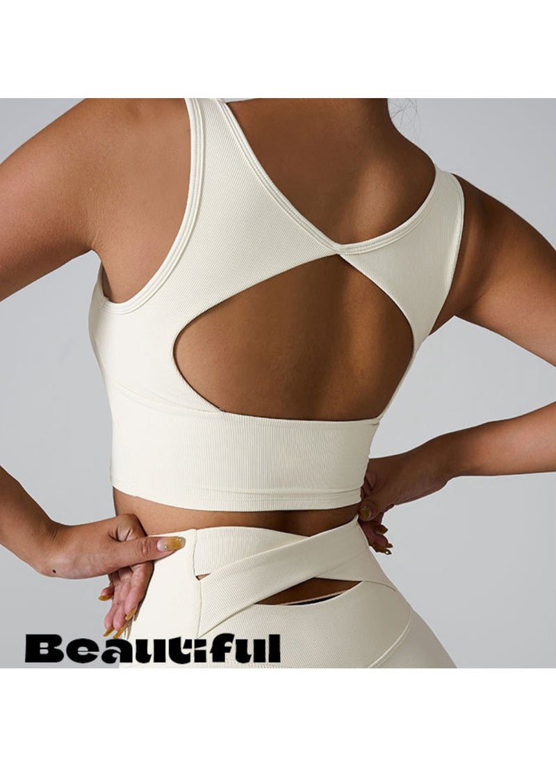 Casual sports vest, women's sleeveless square neck bra, elastic slim fit base shirt, soft skin-friendly blended fabric, versatile casual jacket, washable and anti-pilling (black/white/size M)