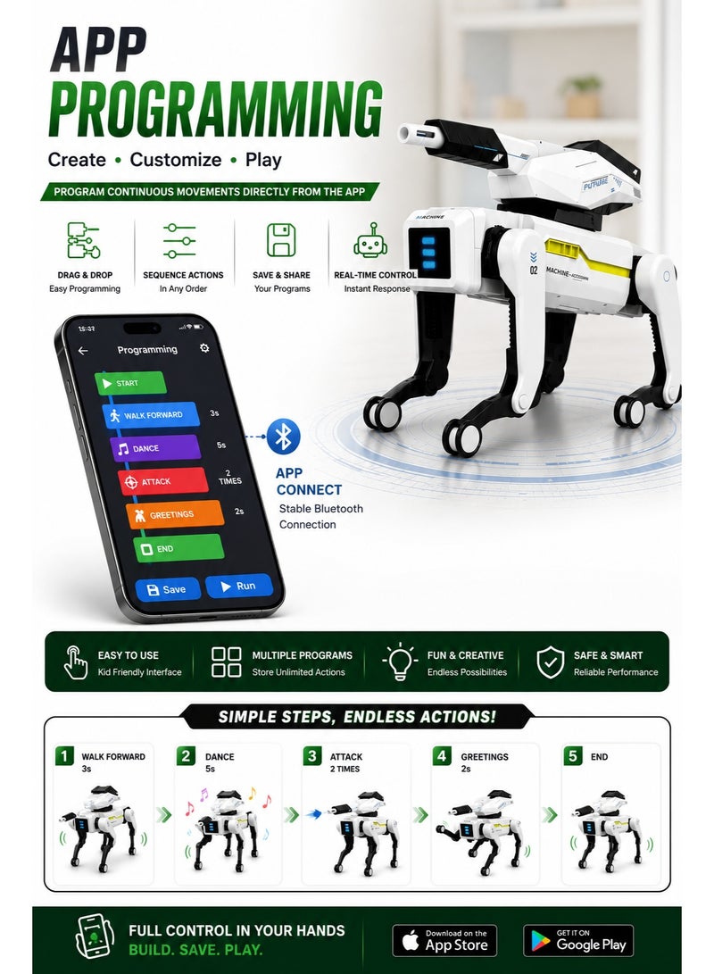 Eworld Interactive Robot Dog Toy for Kids, STEM Programmable Smart RC Robot Pet with APP & Voice Control, 30+ Actions, USB Rechargeable, Remote Control, Educational Coding Toy for Boys & Girls Age 6+, Compatible with iOS & Android - Image 4