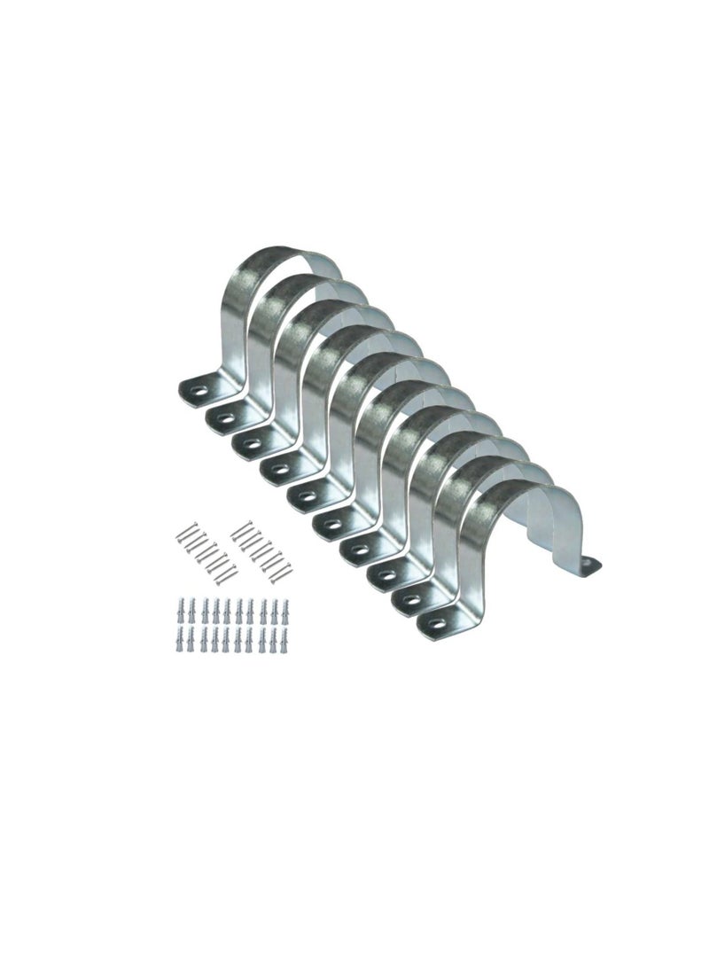 Galvanized (GI) U Clamps Fastener Hanger Pipe Clamps Clip with Screw and Fischer, for Conduit Pipe Fixing Bracket and Support Water Pipe and Gas Pipe – 10 Pcs (1 Inch) - Image 1