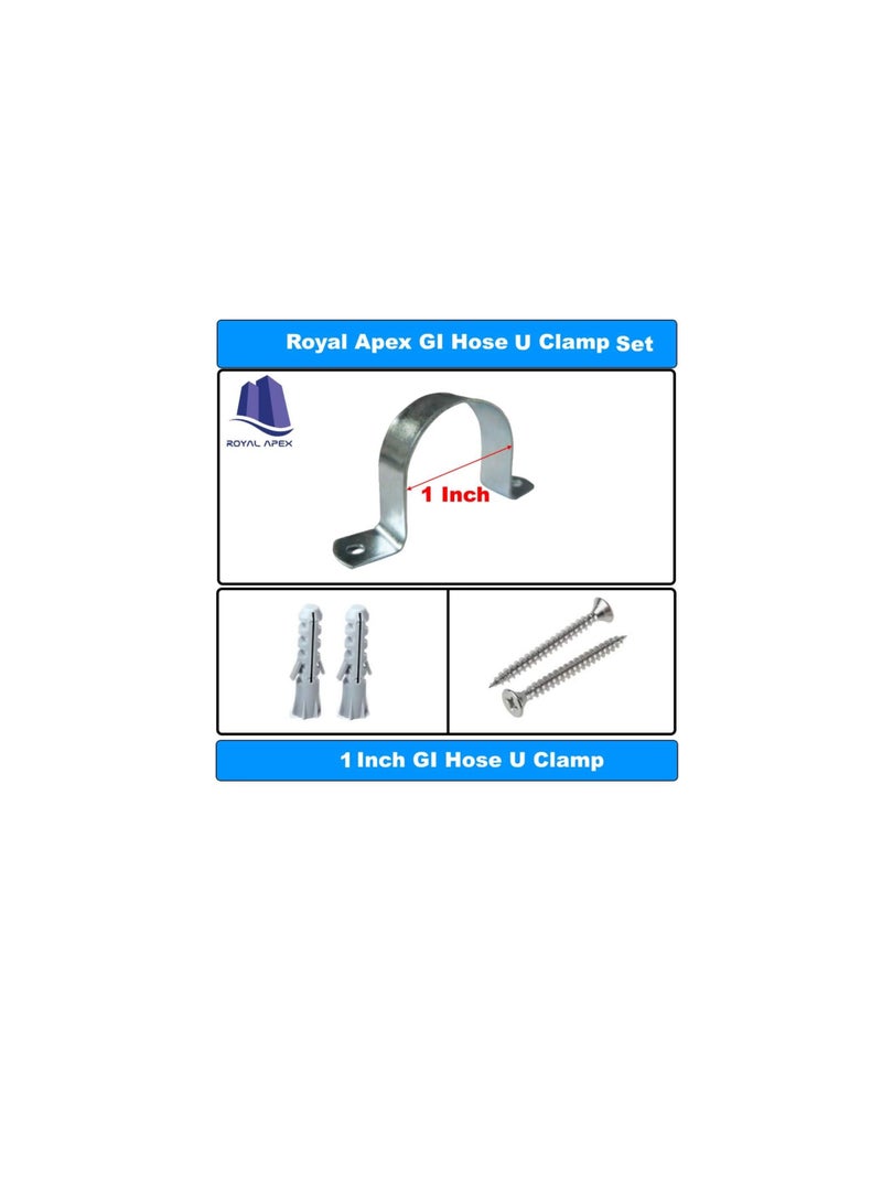 Galvanized (GI) U Clamps Fastener Hanger Pipe Clamps Clip with Screw and Fischer, for Conduit Pipe Fixing Bracket and Support Water Pipe and Gas Pipe – 10 Pcs (1 Inch) - Image 2