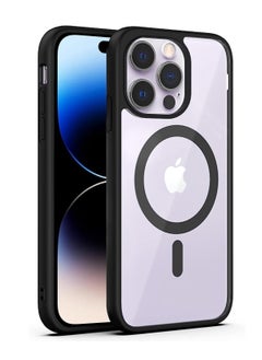 Case for iPhone 15 Pro Max Magsafe Cover Clear Black Sides Magnetic Wireless Charging Support, Shockproof Protection, Scratch-Resistant by Emodil (Black)