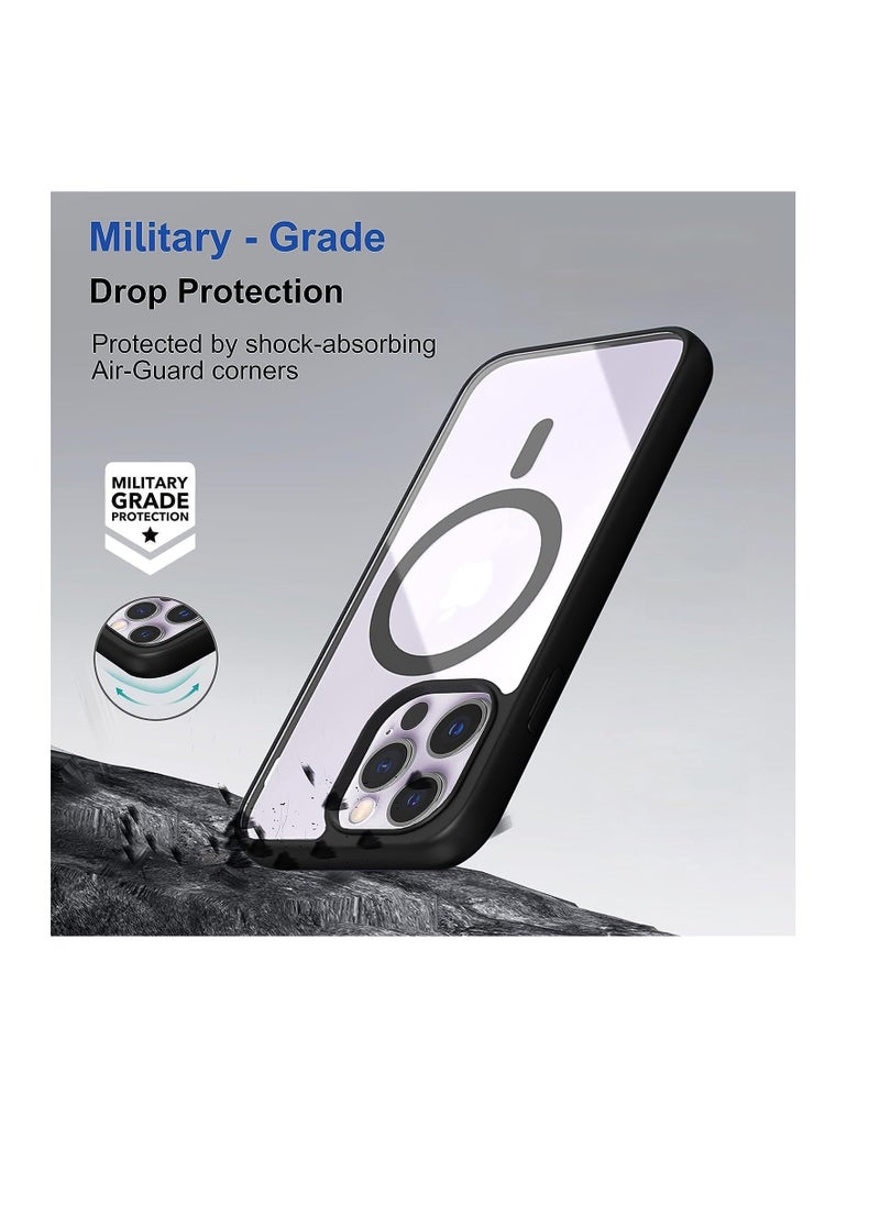 Generic - Case for iPhone 15 Pro Max Magsafe Cover Clear Black Sides Magnetic Wireless Charging Support, Shockproof Protection, Scratch-Resistant by Emodil (Black) - Image 1