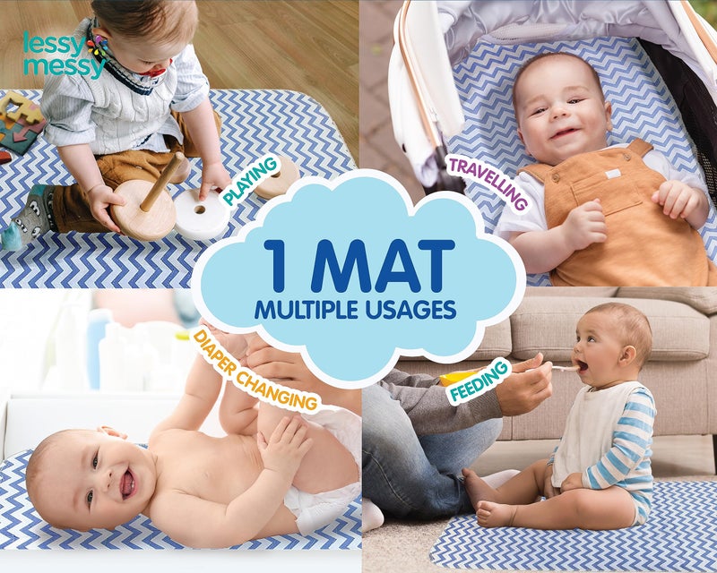 Lessy Messy Waterproof Baby Diaper Changing mat (Blue Chevron) - Image 5
