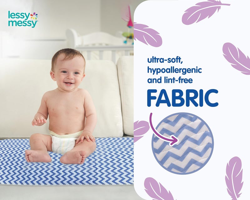Lessy Messy Waterproof Baby Diaper Changing mat (Blue Chevron) - Image 3
