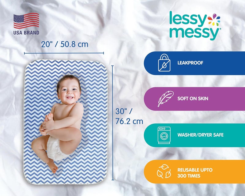 Lessy Messy Waterproof Baby Diaper Changing mat (Blue Chevron) - Image 2