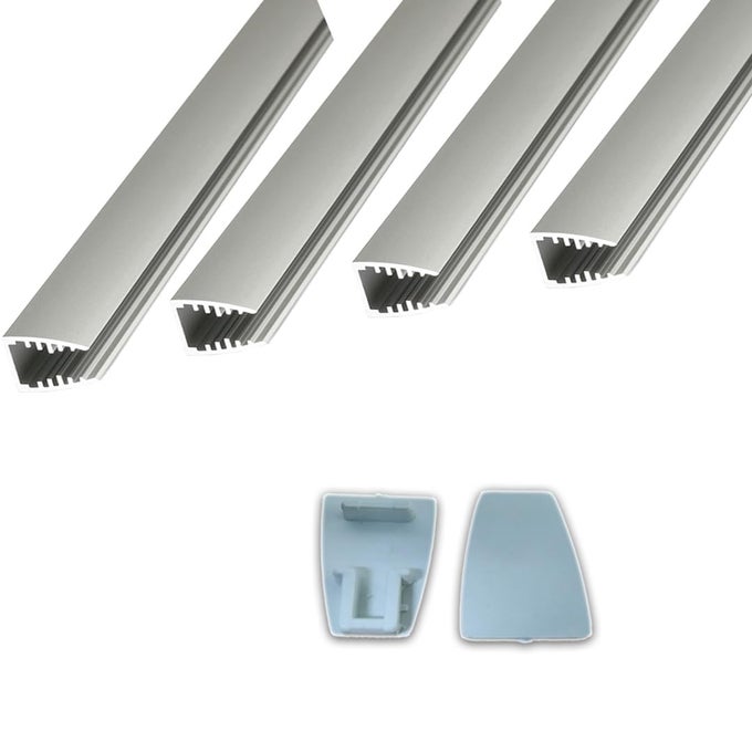 LIGHTING ALUMINIUM LED 1METER 8MM GLASS PROFILES FOR CEILINGS AND WALLS WALL MOUNTED HOME KITCHEN INDOOR OUTDOOR PROFILE WITH END CAPS FOR LED STRIP LIGHT 21X17MM PACK OF 4