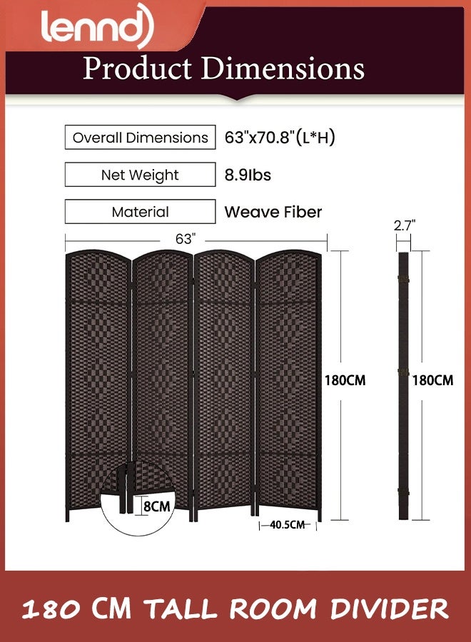 LENND 6 ft Tall Room Divider, Room Dividers and Folding Privacy Screens, 15.7in Privacy Screen 4 Panel Partition Temporary Wall Separation for Private, Dark Coffee - Image 3