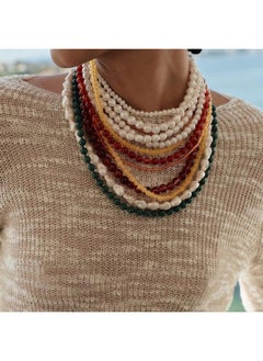 Idealway Acrylic Red Coral Choke Multi Layered Beaded Pearls Strands Necklace Chains, Statement Necklace (Multi A)  - Image 2