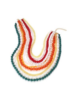 Idealway Acrylic Red Coral Choke Multi Layered Beaded Pearls Strands Necklace Chains, Statement Necklace (Multi A)  - Image 4