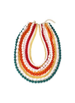 Idealway Acrylic Red Coral Choke Multi Layered Beaded Pearls Strands Necklace Chains, Statement Necklace (Multi A)  - Image 1