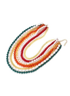 Idealway Acrylic Red Coral Choke Multi Layered Beaded Pearls Strands Necklace Chains, Statement Necklace (Multi A)  - Image 3