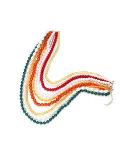 Idealway Acrylic Red Coral Choke Multi Layered Beaded Pearls Strands Necklace Chains, Statement Necklace (Multi A)  - Image 5