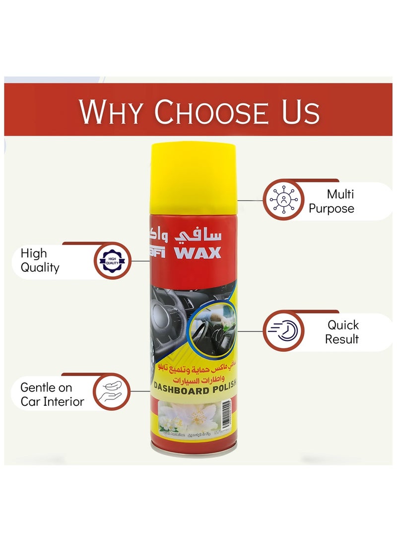 Safi WAX Safi Wax Dashboard Polish Spray Jasmine Scent 250ml UV Protection Dust Repellent & Quick Drying for Car Interiors, SFW-17  - Image 2