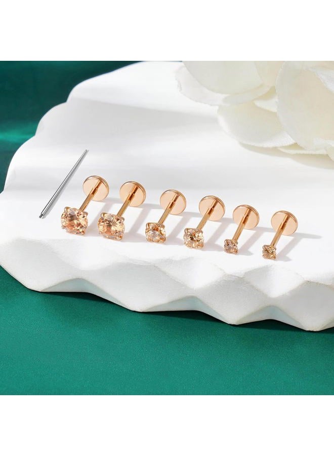 Gotumo 20G 18G 16G Flat Back Earrings Stud Nose Ring Titanium Internal Thread Tragus Labret Cartilage Lip Medusa Conch Body Piercing Jewelry Nose Stud Hypoallergenic for Women Men, 20G Bar-6/7/8mm & - Image 3