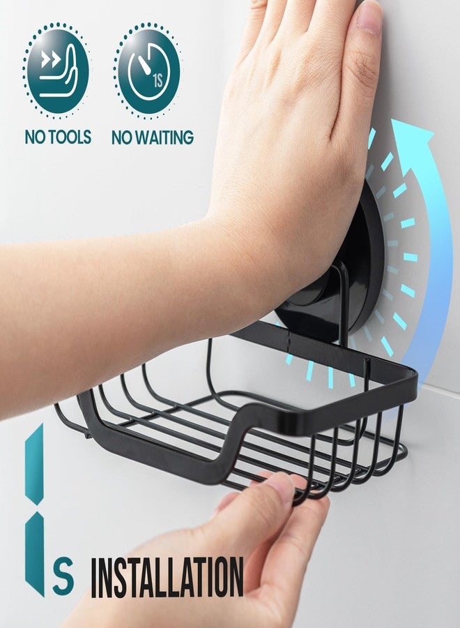 TAILI Soap Holder Bar Dish Suction Cup, Bar Shampoo Rack for Shower Wall, Draining Soap Saver Tray for Bathroom, Rustproof Stainless Steel Sponge Holder for Tub, Kitchen, Drill-Free, Black - Image 2