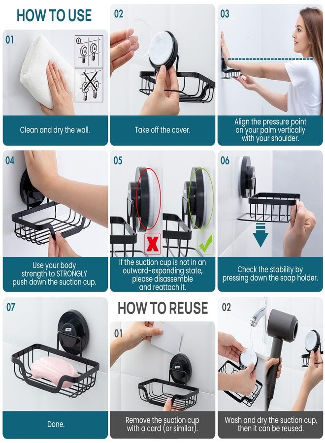 TAILI Soap Holder Bar Dish Suction Cup, Bar Shampoo Rack for Shower Wall, Draining Soap Saver Tray for Bathroom, Rustproof Stainless Steel Sponge Holder for Tub, Kitchen, Drill-Free, Black - Image 5