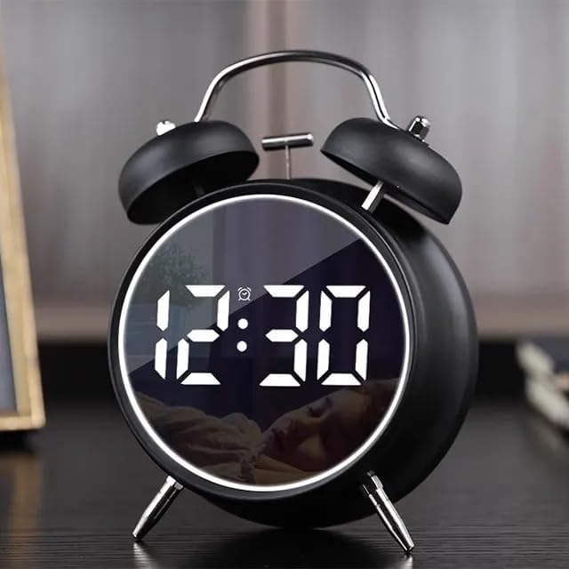 Jukmen Alarm Clock Timekeeping Perfect for Decorating Your Living Room Bedroom Home Office LED Display Digital Clock with Night Light Twin Bell Alarm Clock Black - Image 1