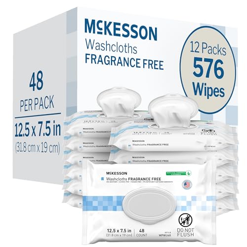 McKesson Washcloth Wipes for Adults Unscented 12 Pack 576 Washcloths Disposable Wash Cloths for Body FragranceFree NoRinse Formula Good for Incontinence and Elderly 48 Wipes Per Pack - Image 2