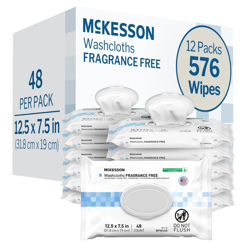 McKesson Washcloth Wipes for Adults Unscented 12 Pack 576 Washcloths Disposable Wash Cloths for Body FragranceFree NoRinse Formula Good for Incontinence and Elderly 48 Wipes Per Pack - Image 3