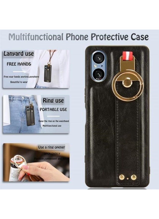 Generic - Compatible with Sony Xperia 5 V Case with Ring Holder & Hand Straps & Neck Straps, Scratch-Resistant Skin-Friendly Leather Protective Cover Case - Image 1