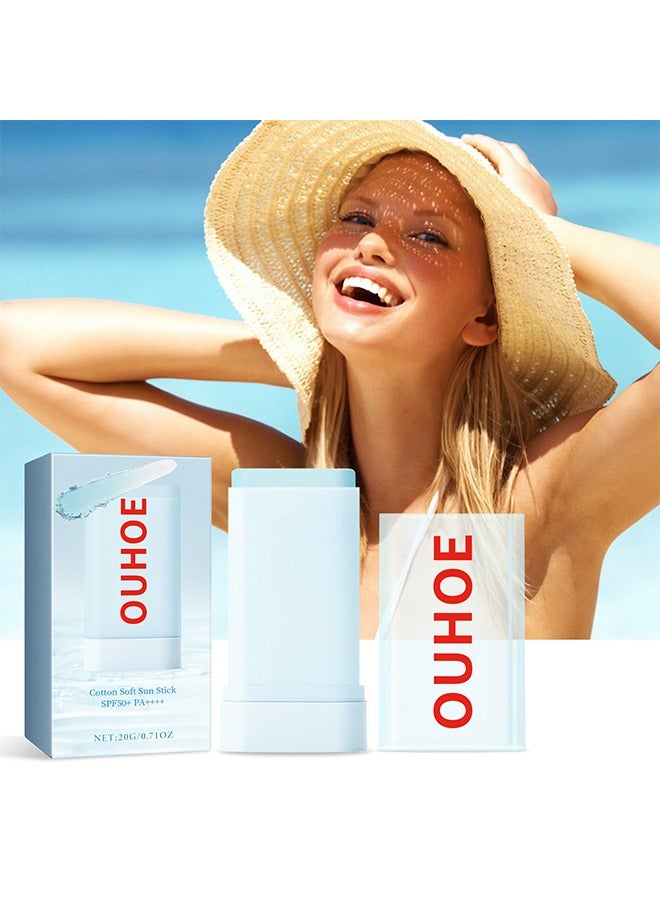 أوهو عصا شمسية قطنية ناعمة SPF50+ PA ++++ ، عصا واقية من الشمس خفيفة الوزن للوجه ، تركيبة مرطبة ، غير دهنية ، بدون قالب أبيض ، مثالية للاستخدام اليومي - Image 1